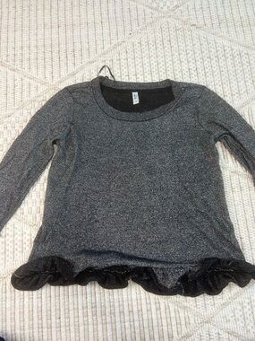 Blue Steel Metallic Silver Long Sleeve Top Ruffle Hem Gunmetal Petite P